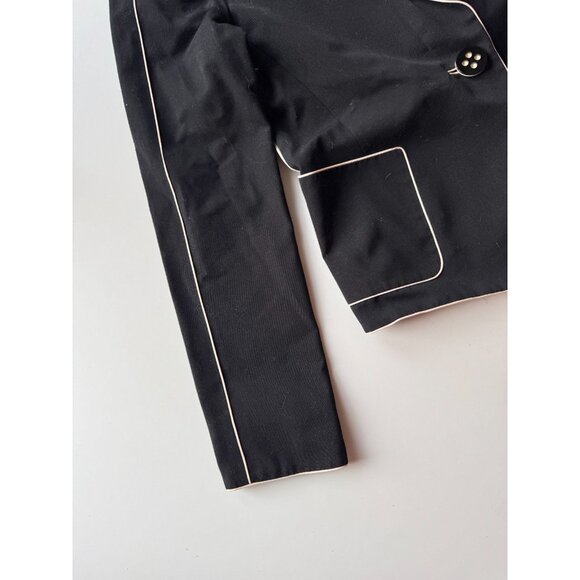 MARC JACOBS Black Cotton Faille Cream Piped Trim Blazer Jacket, Size 00 - Picture 8 of 16